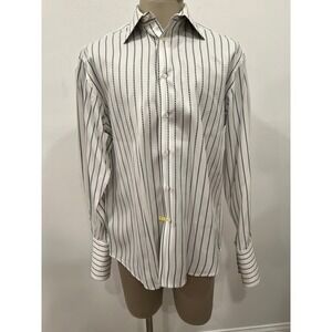 Brandolini Button Down Mens SZ 41 16 White Black Dotted Stripe Dress Shirt Italy